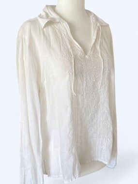 Women's White Embroidered Fairycore Boho Festival Peasant V-Neck Tunic Top